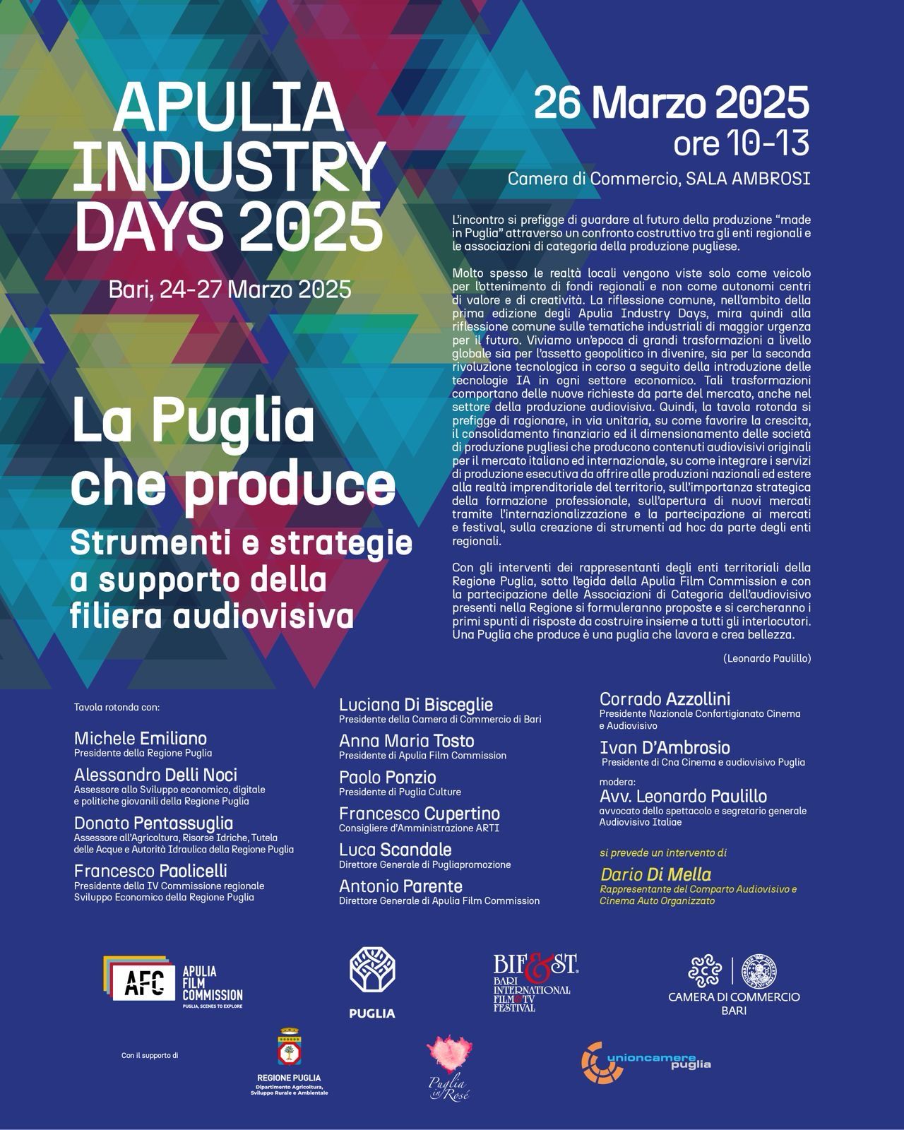 Galleria “La Puglia che produce – Strumenti e strategie a supporto della filiera audiovisiva” è il titolo dell’incontro che si terrà domani, mercoledì 26 marzo alle 10 alla Camera di Commercio, Industria, Artigianato e Agricoltura di Bari - Diapositiva 1 di 2